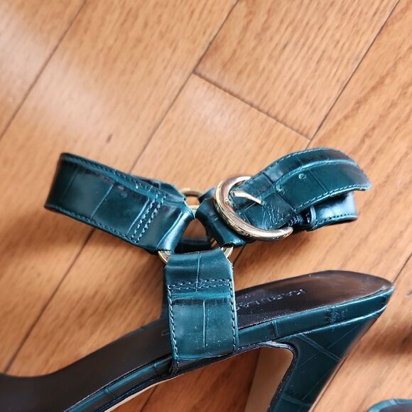 Karl Lagerfeld Teal Croc-Embossed Heels - Women's Size 8.5 - Picture 6 of 6